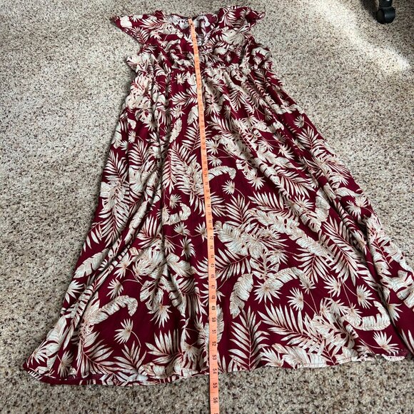 BLOOMCHIC Red and Cream Tropical Print Wrap V-Neck Split Hem Dress Size 20 - Picture 9 of 12